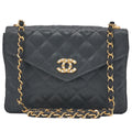 CHANEL Matelasse V-Flap Rhinestone Chain Shoulder Bag Satin Black Gold-Tone Hardware, Pre-Owned