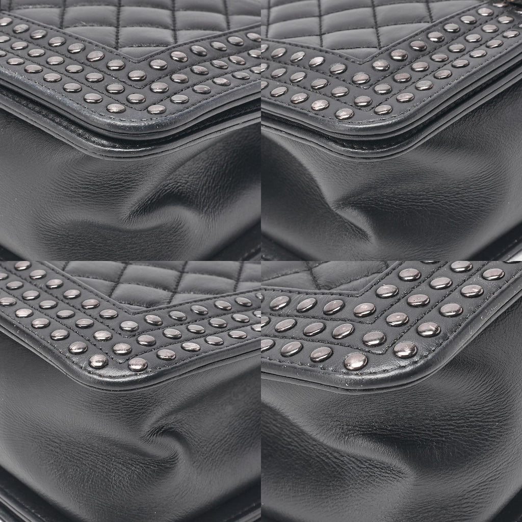 CHANEL Lambskin x Studs Boy Chanel Chain Shoulder Black Silver-Tone Hardware, Pre-Owned