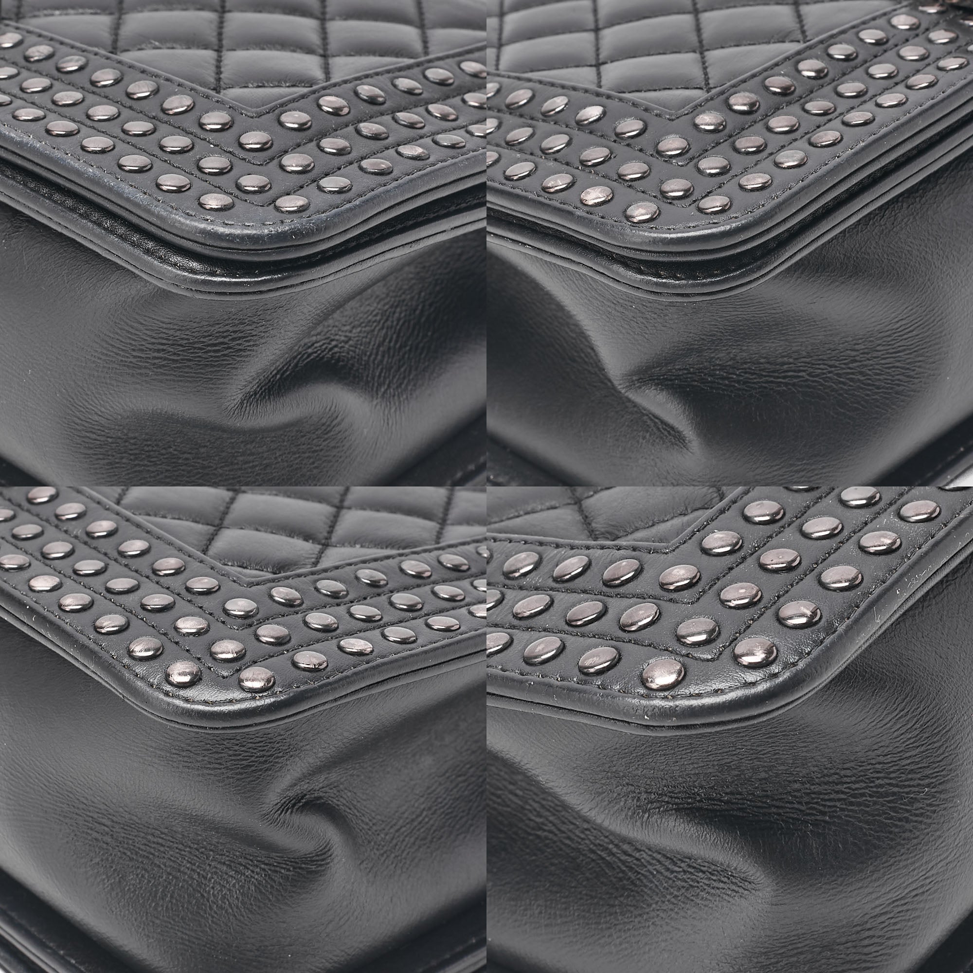 CHANEL Lambskin x Studs Boy Chanel Chain Shoulder Black Silver-Tone Hardware, Pre-Owned