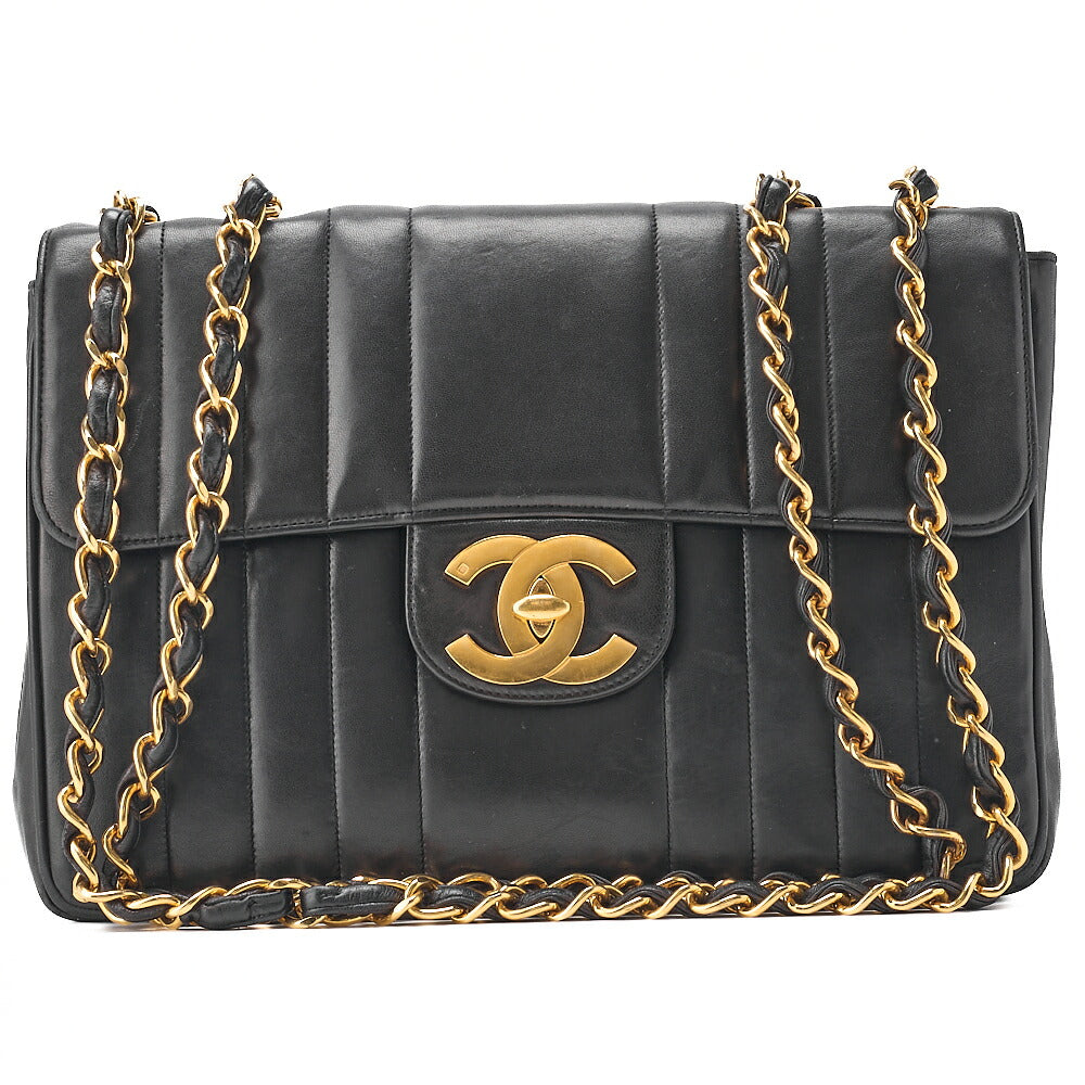 CHANEL Chain Shoulder Bag Coco Mark Deca Matelasse  30cm Mademoiselle Single Flap Lambskin Black Gold-Tone Hardware, Pre-Owned
