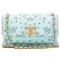 CHANEL Canvas x Raffia Deca Coco Mark Matelasse 33cm Single Flap Chain Shoulder Mint Color Gold-Tone Hardware, Pre-Owned
