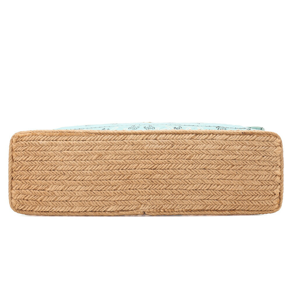 CHANEL Canvas x Raffia Deca Coco Mark Matelasse 33cm Single Flap Chain Shoulder Mint Color Gold-Tone Hardware, Pre-Owned