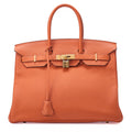 HERMES Birkin 35 Handbag Togo Orange Gold-Tone Hardware, Pre-Owned