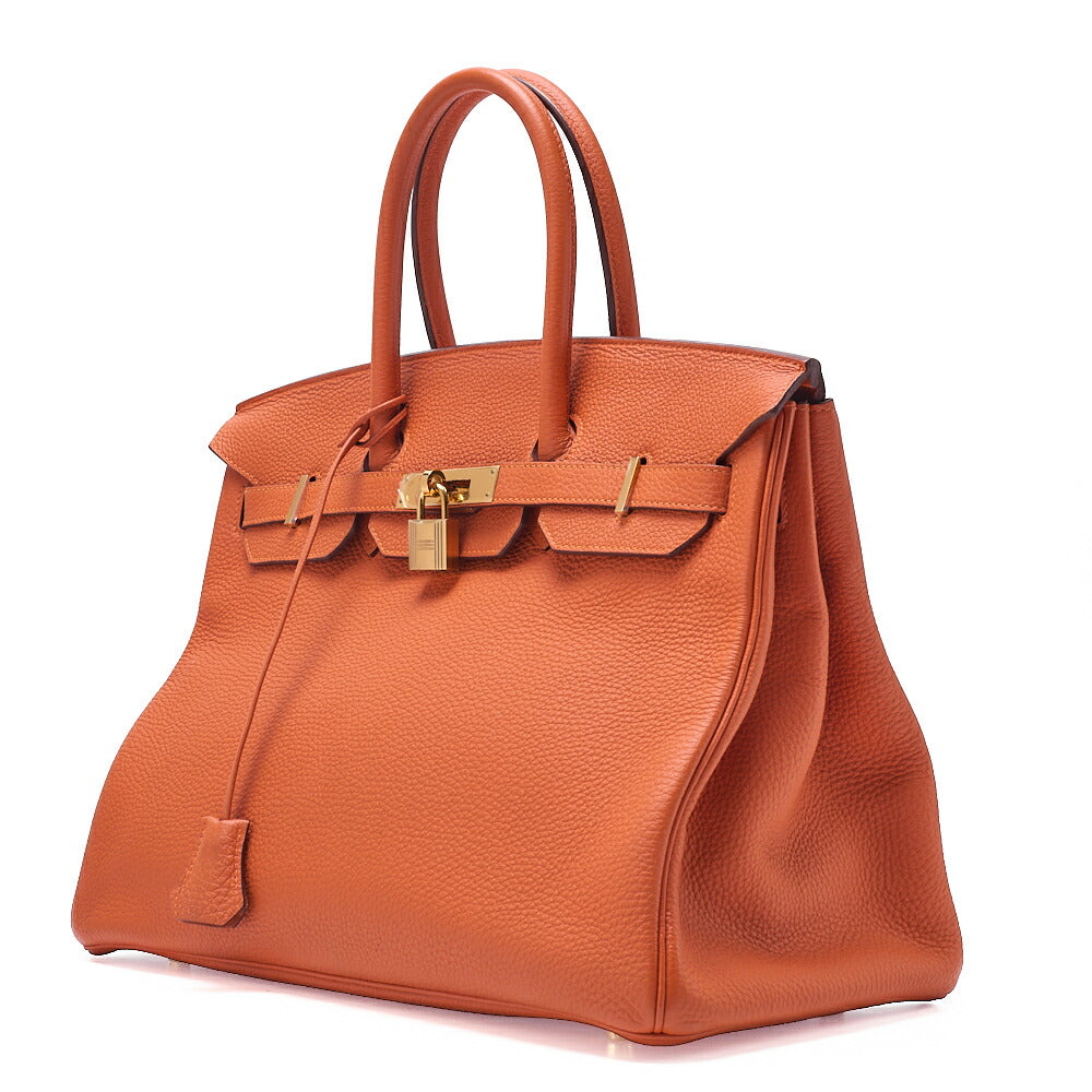 HERMES Birkin 35 Handbag Togo Orange Gold-Tone Hardware, Pre-Owned