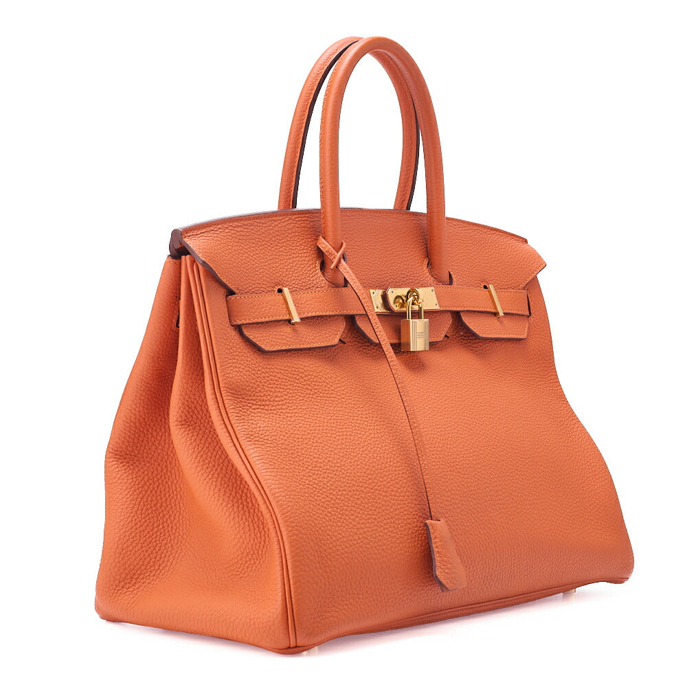 HERMES Birkin 35 Handbag Togo Orange Gold-Tone Hardware, Pre-Owned