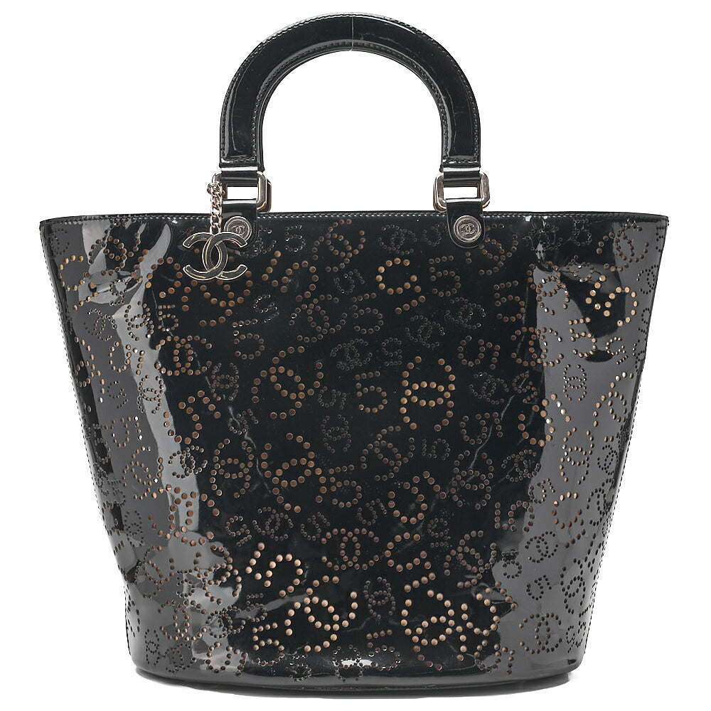 CHANEL Cocomark Punching NO.5 Handbag Enamel Black Silver-Tone Hardware, Pre-Owned