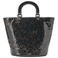 CHANEL Cocomark Punching NO.5 Handbag Enamel Black Silver-Tone Hardware, Pre-Owned