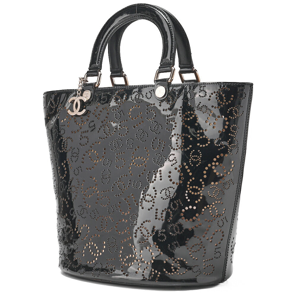 CHANEL Cocomark Punching NO.5 Handbag Enamel Black Silver-Tone Hardware, Pre-Owned