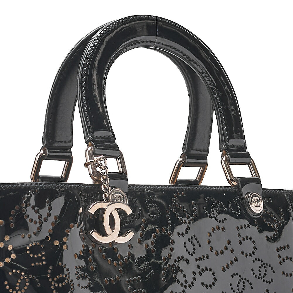 CHANEL Cocomark Punching NO.5 Handbag Enamel Black Silver-Tone Hardware, Pre-Owned