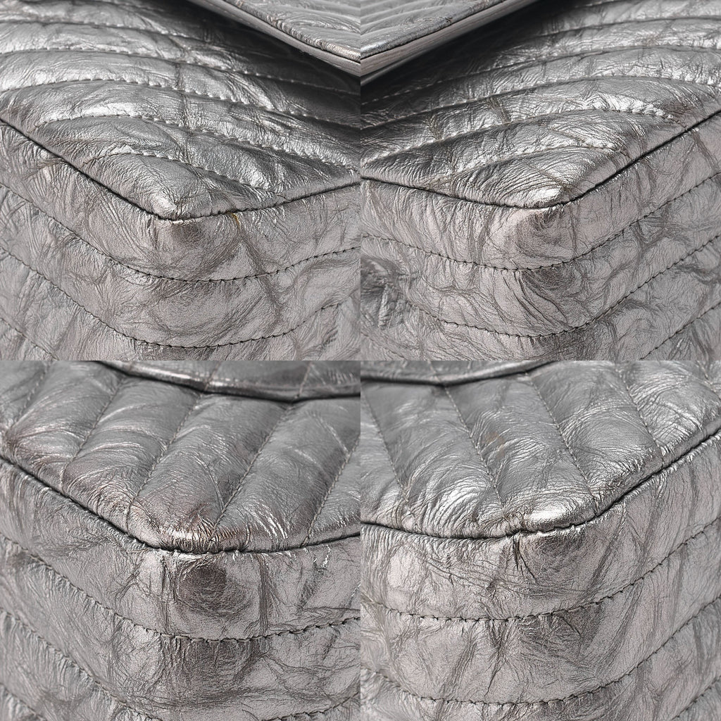 CHANEL Chevron Double Flap Chain Shoulder Enamel Silver-Tone Hardware, Pre-Owned
