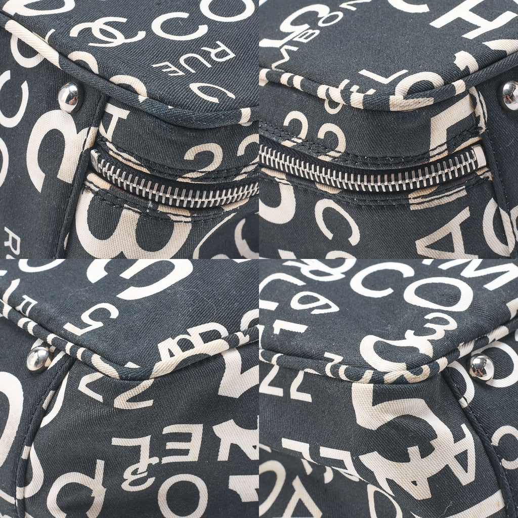 CHANEL Canvas Bi-See Large Size Tote Bag Black X White Silver-Tone Hardware, Pre-Owned