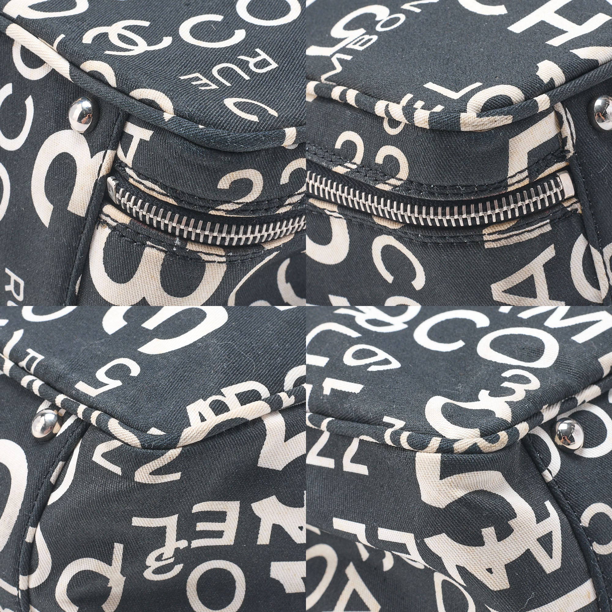 CHANEL Canvas Bi-See Large Size Tote Bag Black X White Silver-Tone Hardware, Pre-Owned