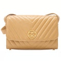 CHANEL Circle Coco Mark Single Flap Shoulder Bag Caviar Skin Beige Gold-Tone Hardware, Pre-Owned