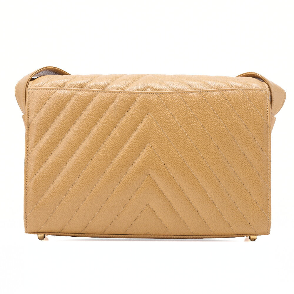 CHANEL Circle Coco Mark Single Flap Shoulder Bag Caviar Skin Beige Gold-Tone Hardware, Pre-Owned