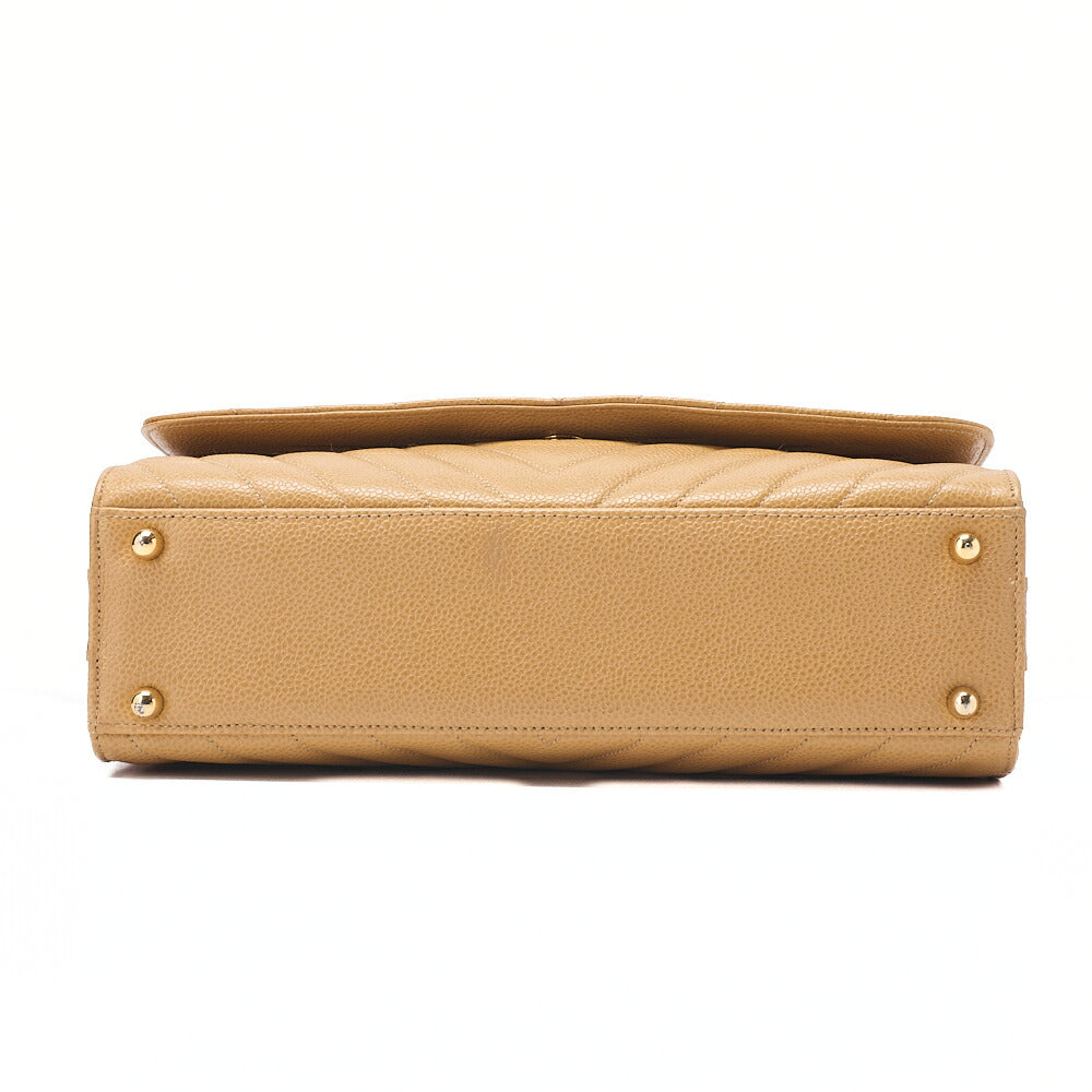 CHANEL Circle Coco Mark Single Flap Shoulder Bag Caviar Skin Beige Gold-Tone Hardware, Pre-Owned