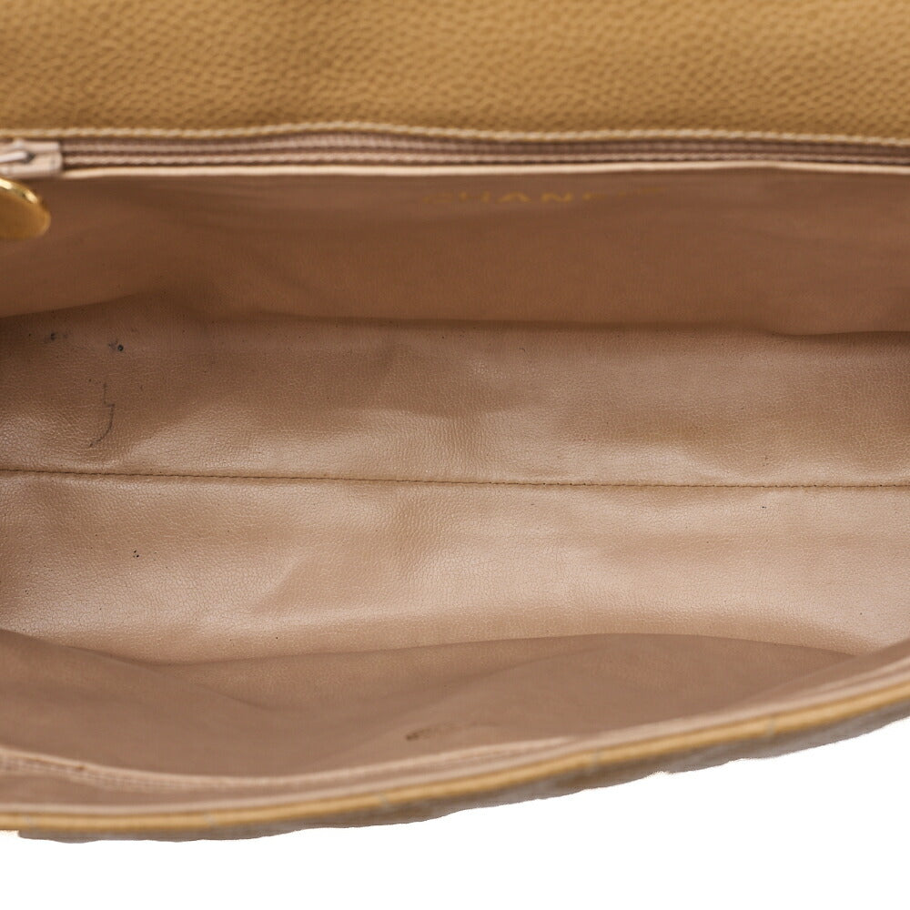 CHANEL Circle Coco Mark Single Flap Shoulder Bag Caviar Skin Beige Gold-Tone Hardware, Pre-Owned