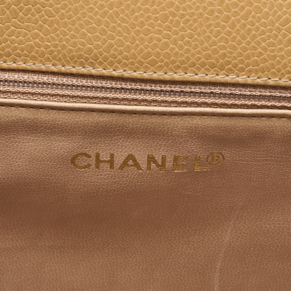 CHANEL Circle Coco Mark Single Flap Shoulder Bag Caviar Skin Beige Gold-Tone Hardware, Pre-Owned