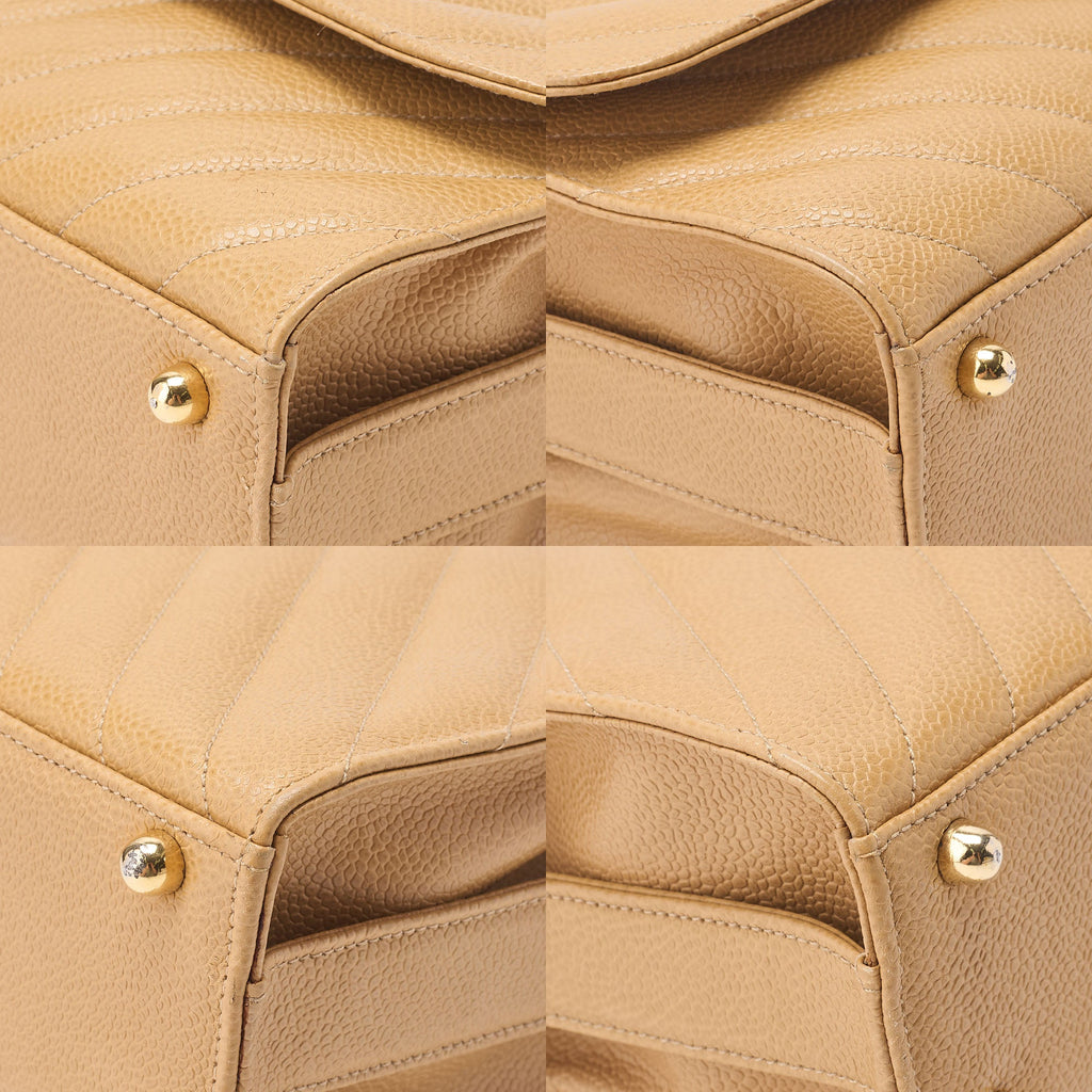 CHANEL Circle Coco Mark Single Flap Shoulder Bag Caviar Skin Beige Gold-Tone Hardware, Pre-Owned