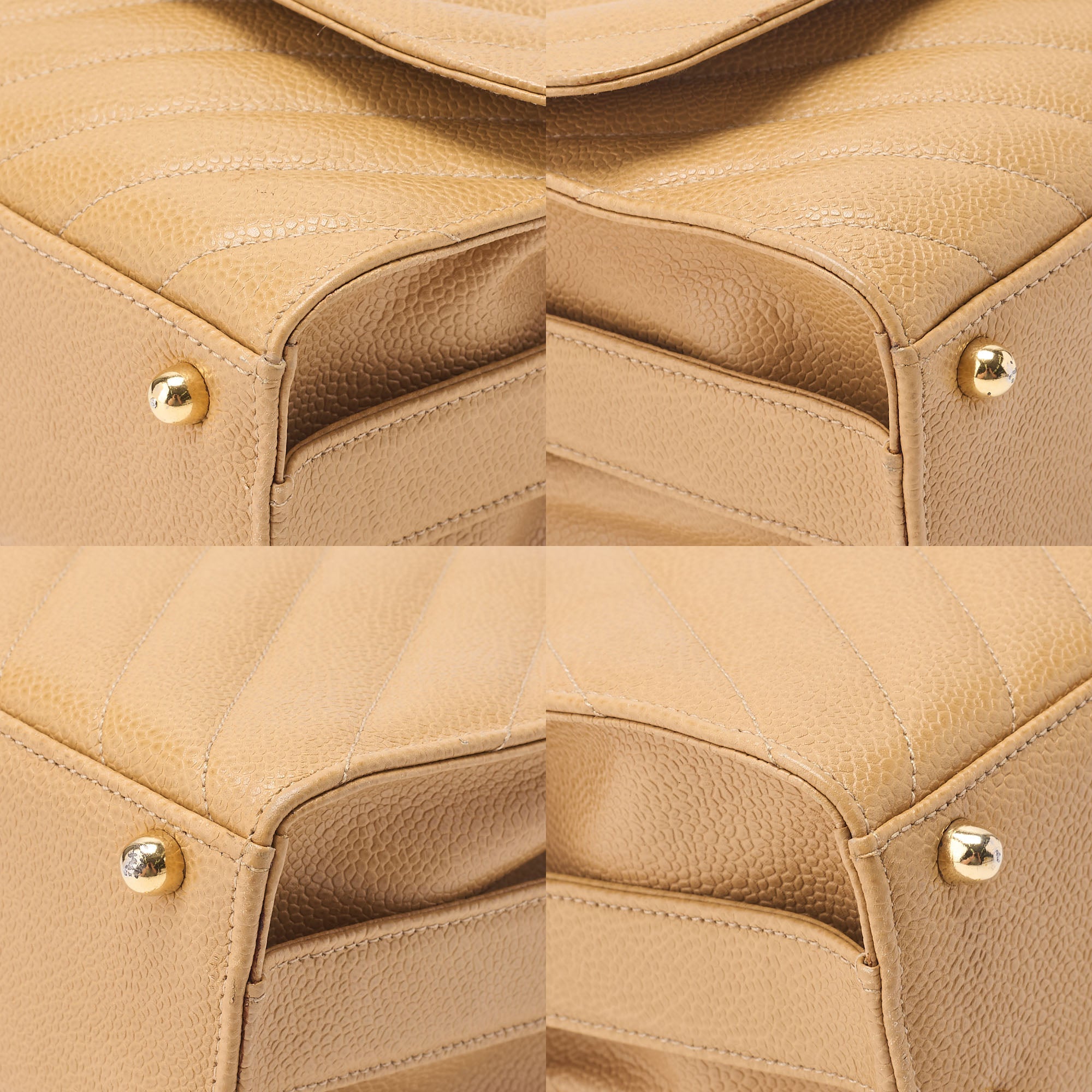 CHANEL Circle Coco Mark Single Flap Shoulder Bag Caviar Skin Beige Gold-Tone Hardware, Pre-Owned