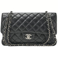 CHANEL Matelasse  25cm Double Flap Chain Shoulder Caviar Skin Black Silver-Tone Hardware, Pre-Owned