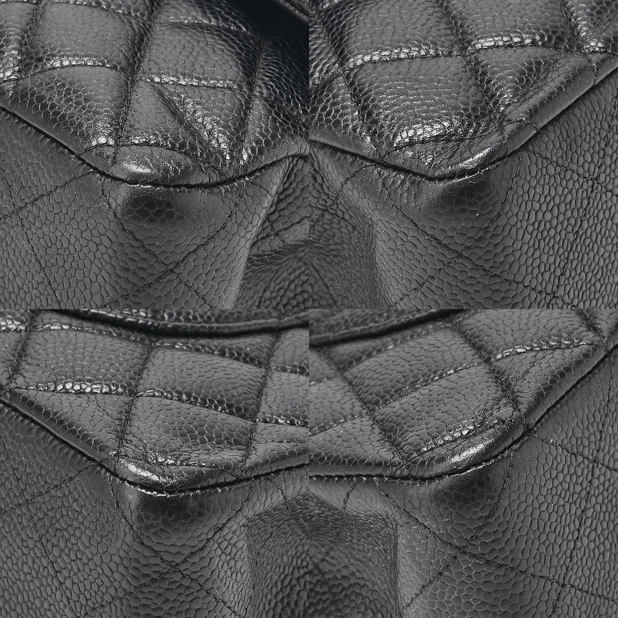 CHANEL Matelasse  25cm Double Flap Chain Shoulder Caviar Skin Black Silver-Tone Hardware, Pre-Owned