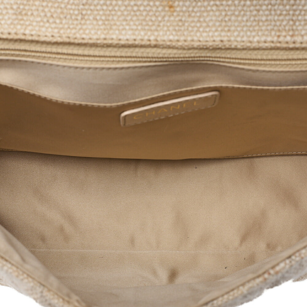 CHANEL Raffia x Hemp Deca Matelasse 30 Single Flap Chain Shoulder Beige Gold-Tone Hardware, Pre-Owned