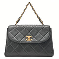 CHANEL Matelasse Trapezoidal Round Flap Single Chain Hand Lambskin Black Gold-Tone Hardware, Pre-Owned