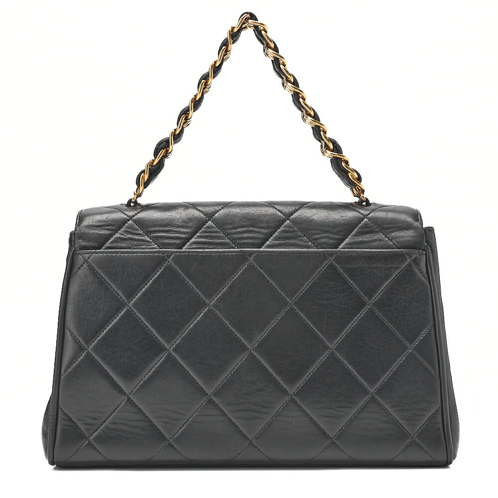 CHANEL Matelasse Trapezoidal Round Flap Single Chain Hand Lambskin Black Gold-Tone Hardware, Pre-Owned