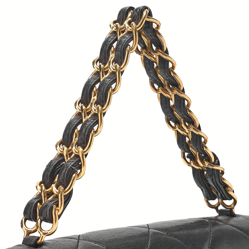 CHANEL Matelasse Trapezoidal Round Flap Single Chain Hand Lambskin Black Gold-Tone Hardware, Pre-Owned