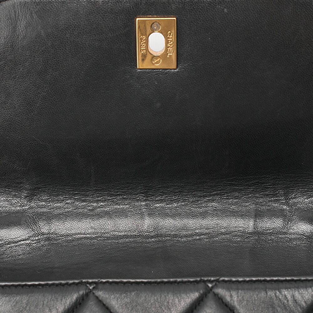 CHANEL Matelasse Trapezoidal Round Flap Single Chain Hand Lambskin Black Gold-Tone Hardware, Pre-Owned
