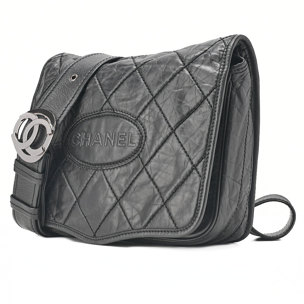 CHANEL Lambskin Logo Mark Chain Belt Waist Shoulder Black Silver-Tone Hardware, Pre-Owned
