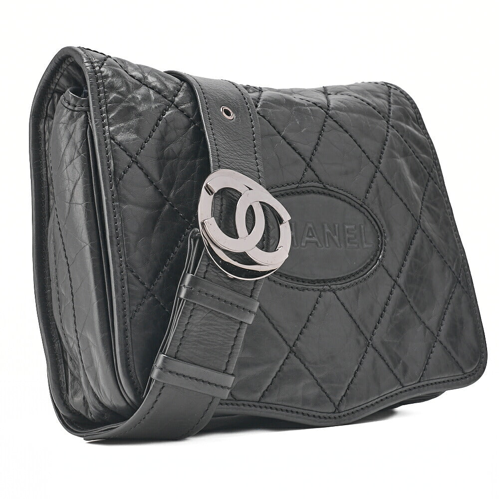 CHANEL Lambskin Logo Mark Chain Belt Waist Shoulder Black Silver-Tone Hardware, Pre-Owned