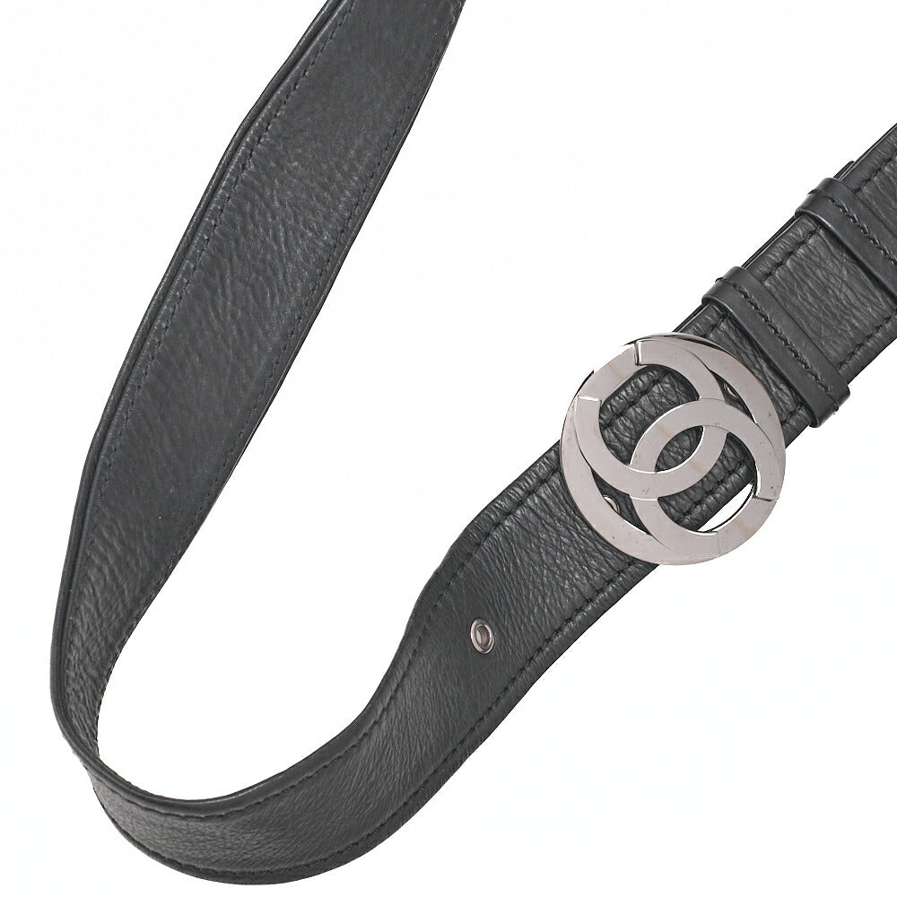 CHANEL Lambskin Logo Mark Chain Belt Waist Shoulder Black Silver-Tone Hardware, Pre-Owned