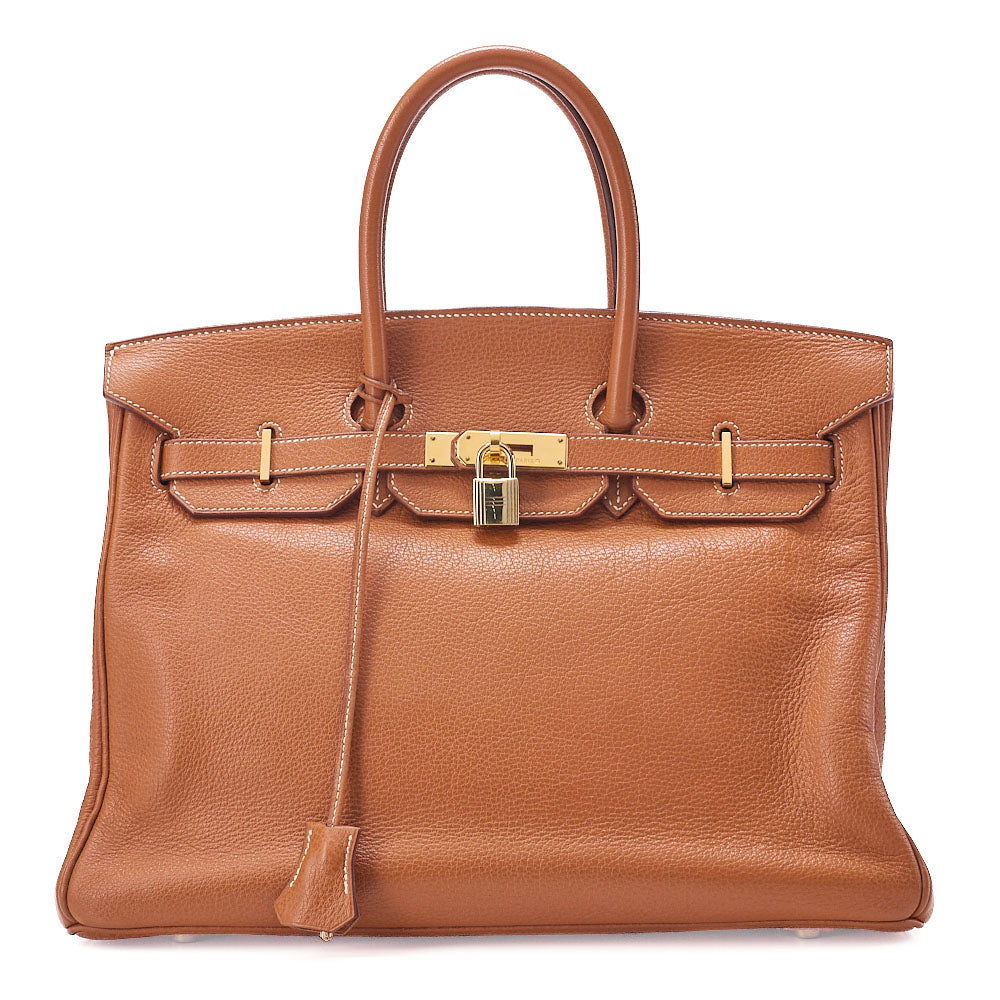 HERMES Birkin 35 Handbag Buffle Gold -Tone Hardware, Pre-Owned