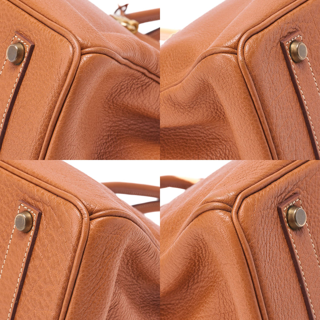 HERMES Birkin 35 Handbag Buffle Gold -Tone Hardware, Pre-Owned
