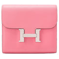 HERMES Constance Compact Bi-fold Wallet Epson Rose Azale Silver-Tone Hardware, Pre-Owned
