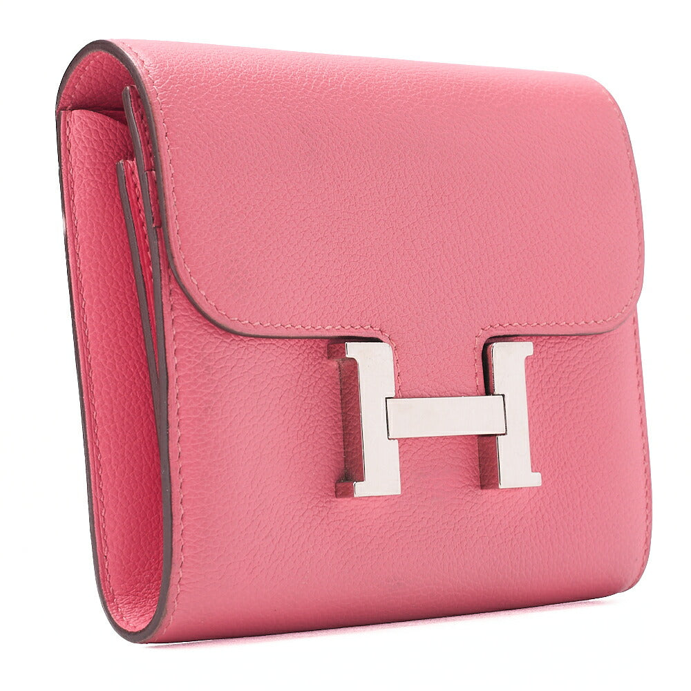 HERMES Constance Compact Bi-fold Wallet Epson Rose Azale Silver-Tone Hardware, Pre-Owned