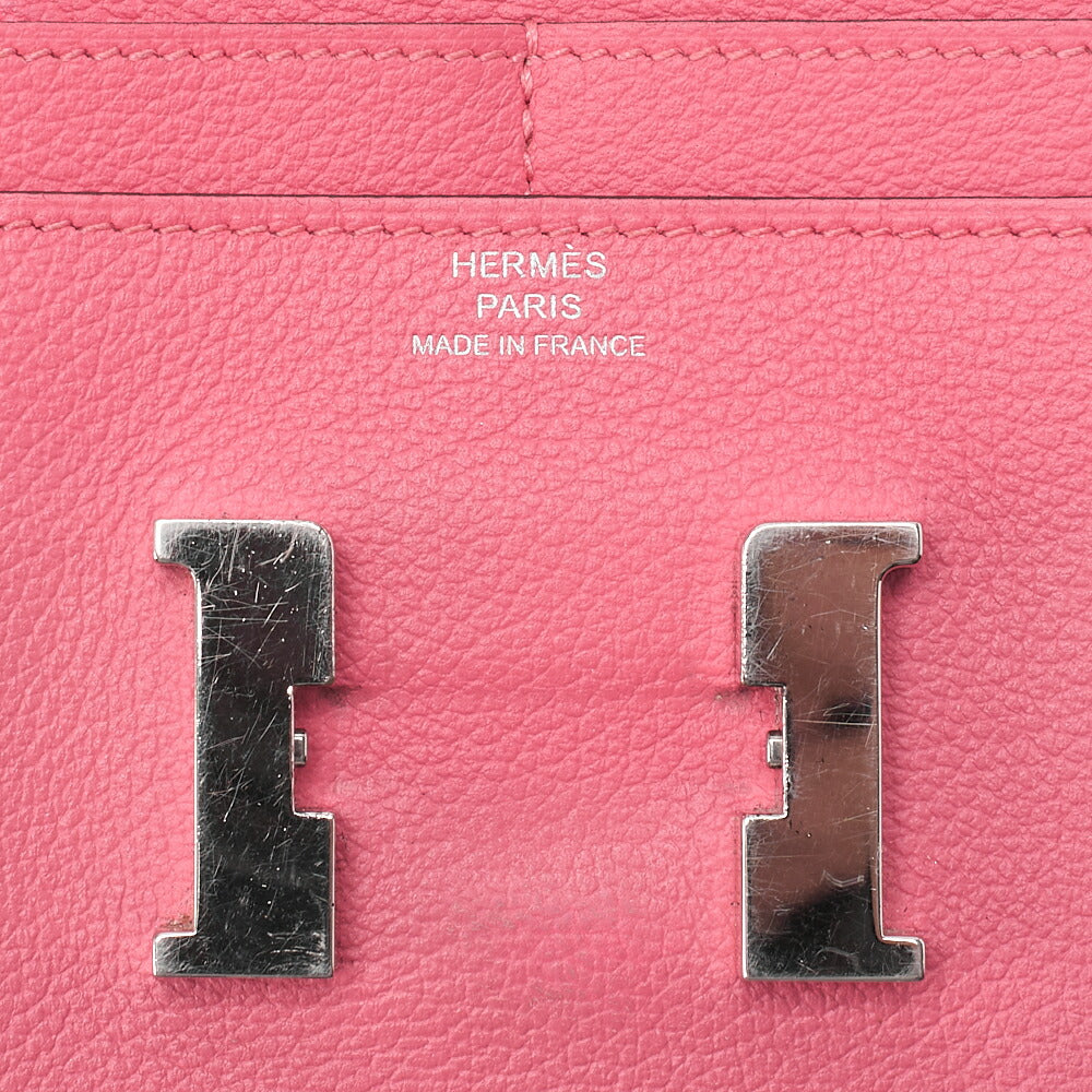 HERMES Constance Compact Bi-fold Wallet Epson Rose Azale Silver-Tone Hardware, Pre-Owned