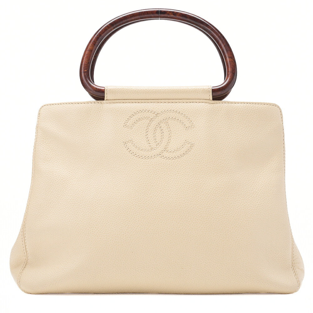 CHANEL Coco Mark Wood Pattern Handbag Caviar Skin Beige Gold-Tone Hardware, Pre-Owned