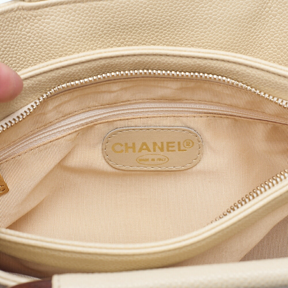 CHANEL Coco Mark Wood Pattern Handbag Caviar Skin Beige Gold-Tone Hardware, Pre-Owned