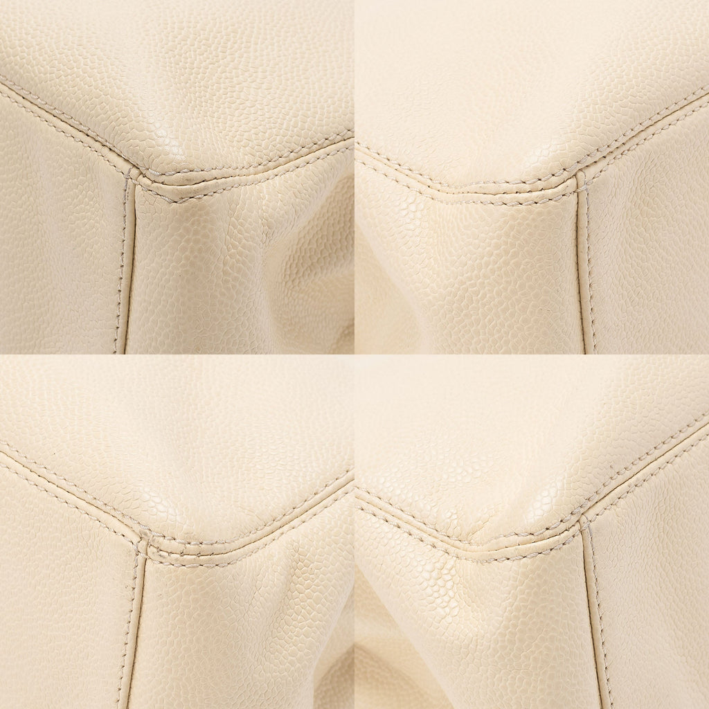 CHANEL Coco Mark Wood Pattern Handbag Caviar Skin Beige Gold-Tone Hardware, Pre-Owned