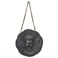 CHANEL Logo Camellia Pattern Chain Shoulder Satin x Leather Black Gold-Tone Hardware, Pre-Owned