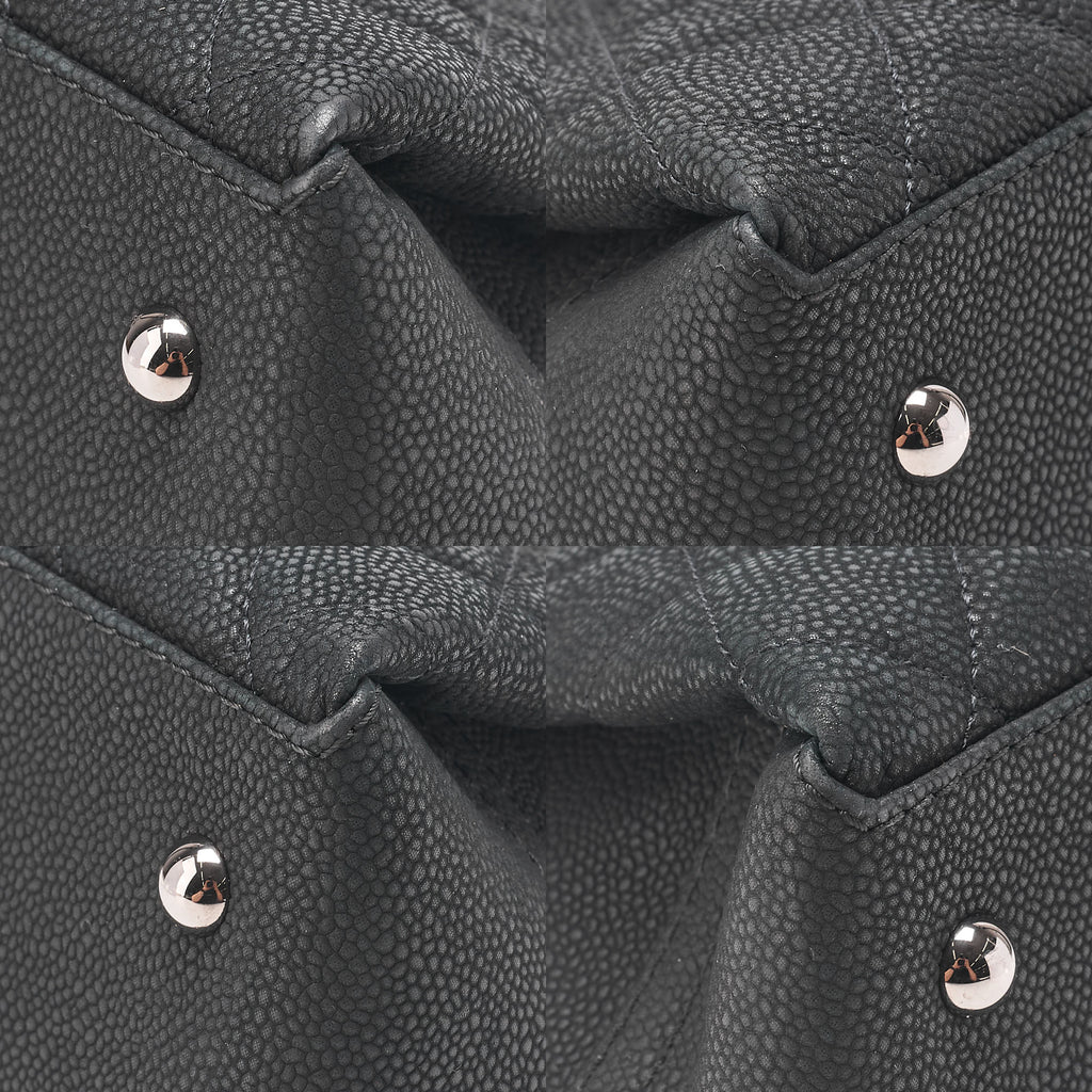 CHANEL Matelasse Cocomark Double Chain Shoulder Bag Caviar Skin Black Silver -Tone Hardware, Pre-Owned