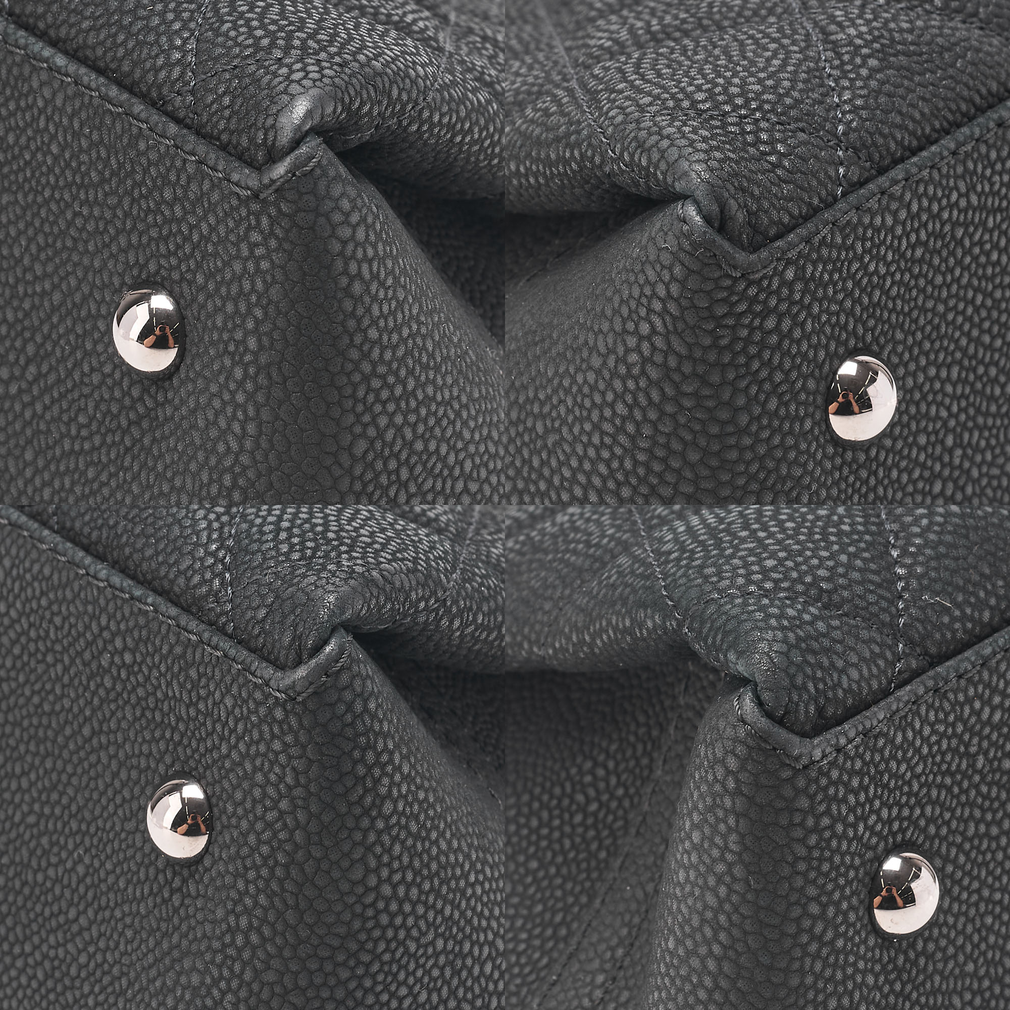 CHANEL Matelasse Cocomark Double Chain Shoulder Bag Caviar Skin Black Silver -Tone Hardware, Pre-Owned