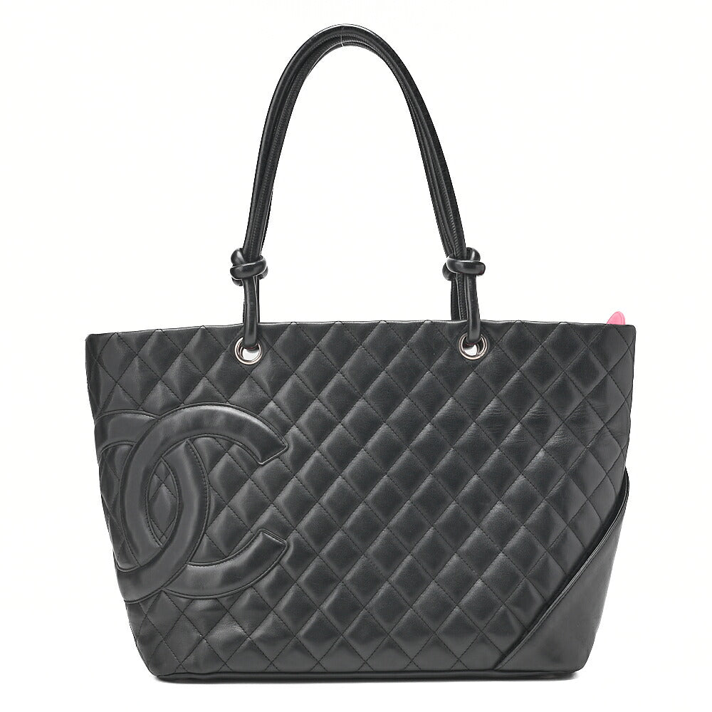 CHANEL Cambon Line Matlasse Tote Bag Calf Leather Black Silver-Tone Hardware, Pre-Owned