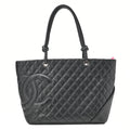 CHANEL Cambon Line Matlasse Tote Bag Calf Leather Black Silver-Tone Hardware, Pre-Owned