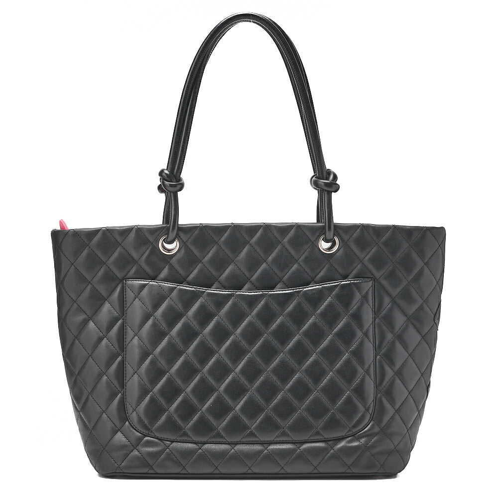 CHANEL Cambon Line Matlasse Tote Bag Calf Leather Black Silver-Tone Hardware, Pre-Owned