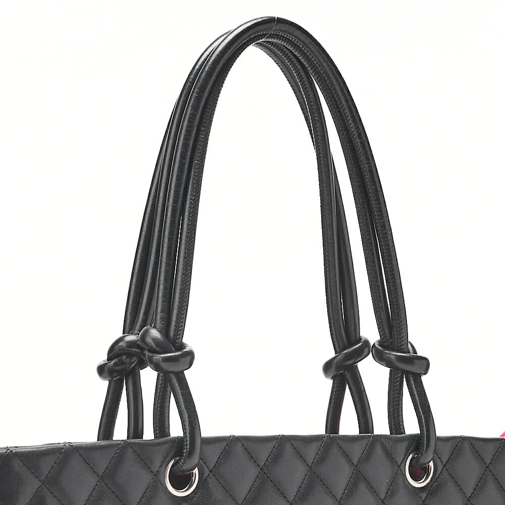 CHANEL Cambon Line Matlasse Tote Bag Calf Leather Black Silver-Tone Hardware, Pre-Owned