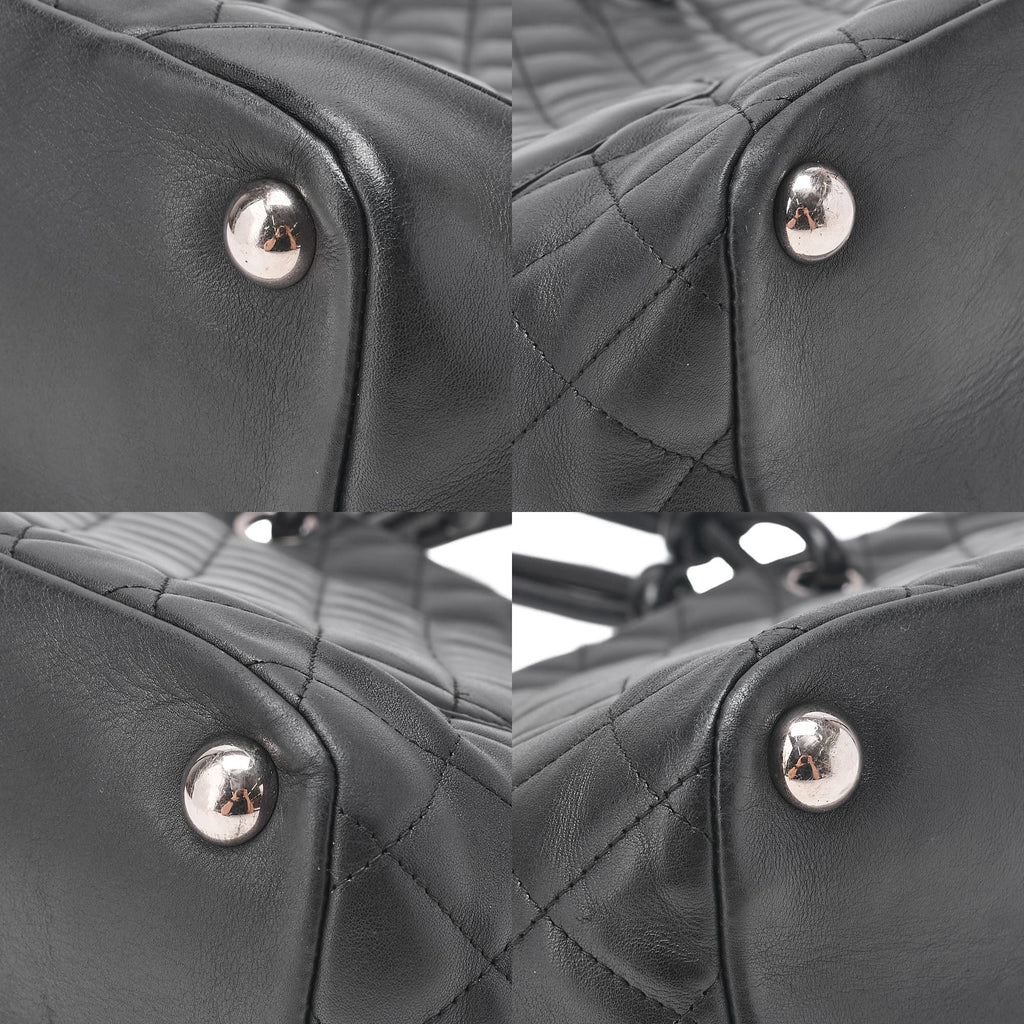 CHANEL Cambon Line Matlasse Tote Bag Calf Leather Black Silver-Tone Hardware, Pre-Owned