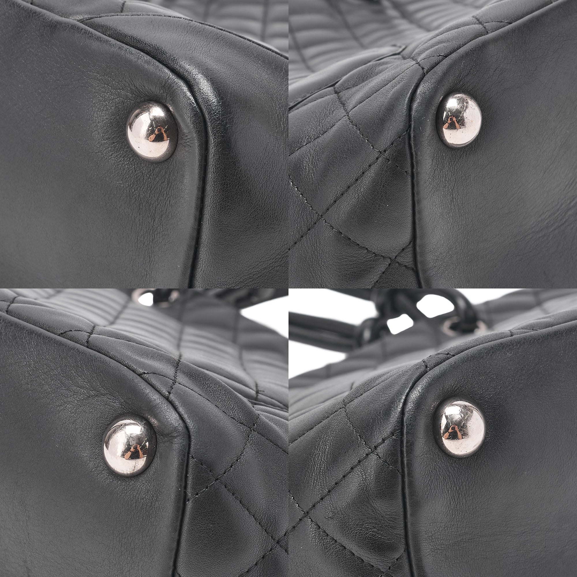 CHANEL Cambon Line Matlasse Tote Bag Calf Leather Black Silver-Tone Hardware, Pre-Owned